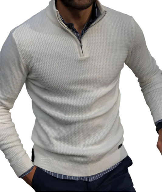 Pull décontracté blanc à fermeture éclair pour homme | Idéal pour l'automne/hiver