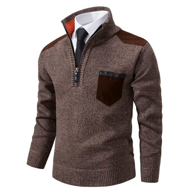 Pull zippé chic avec poche poitrine pour homme | Idéal pour l'automne/hiver